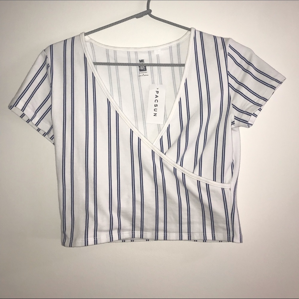 PacSun me to we white and blue striped shirt